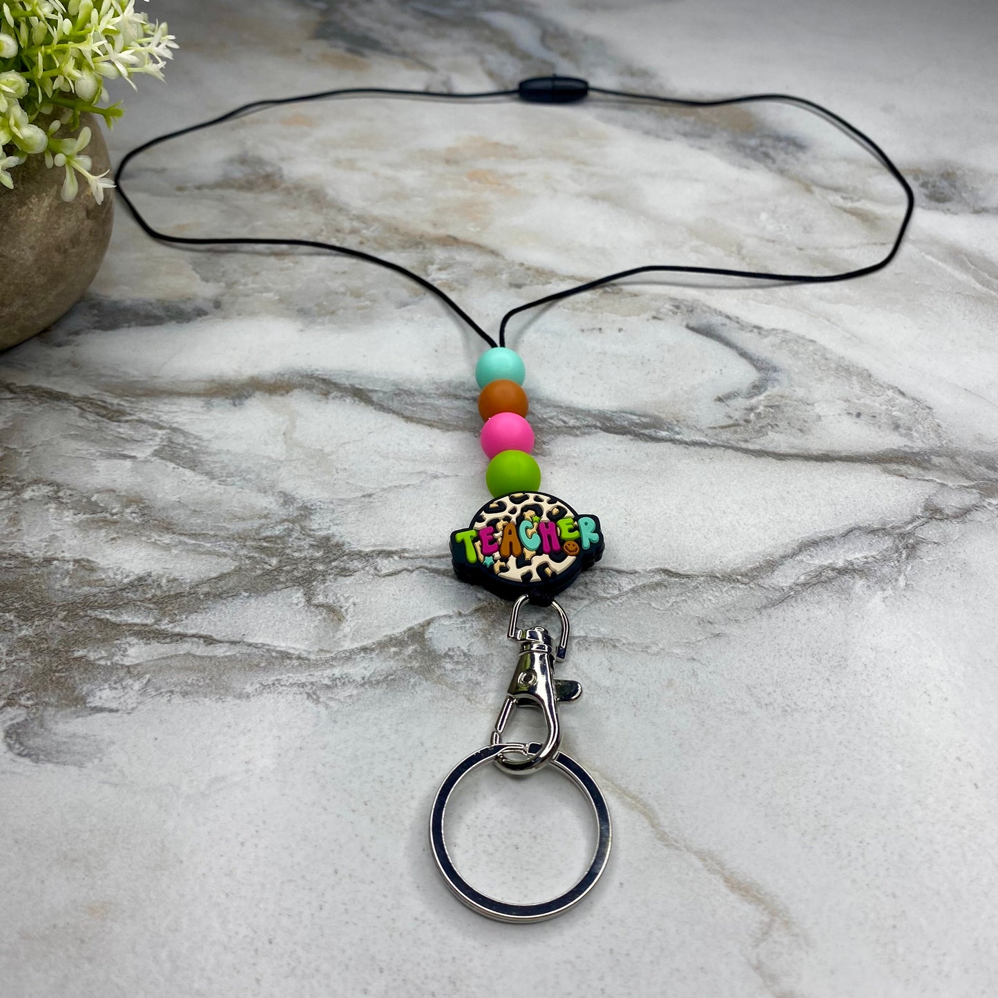 Break-Away Necklace Lanyard with Keychain Clasp - Silicone Bead - Teacher