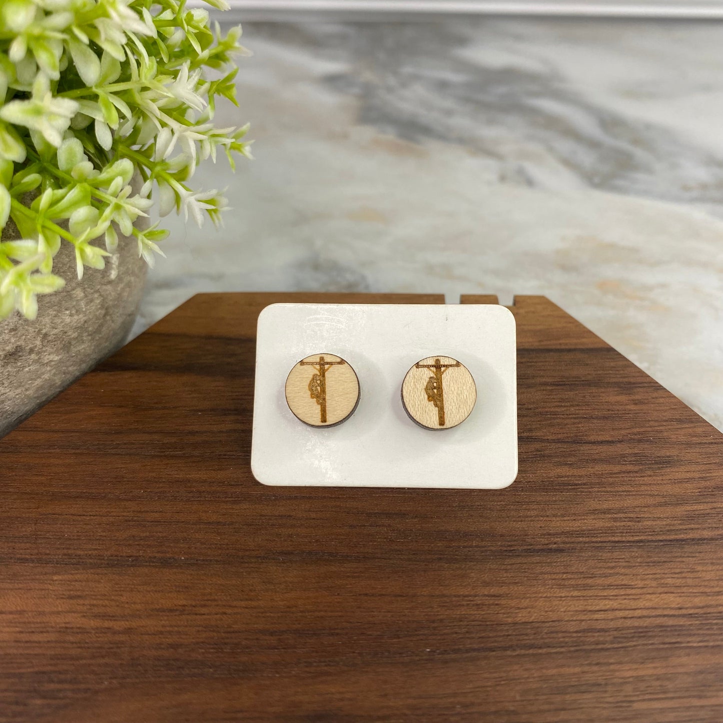 Wooden Stud Earrings - Lineman