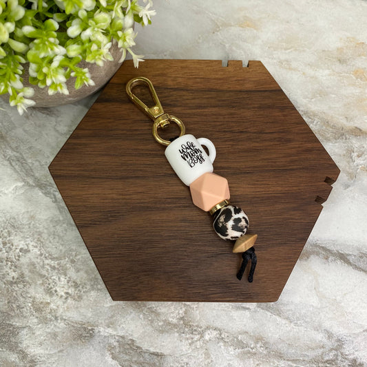 Keychain - Silicone Bead - Animal Print, Wife Mom Boss