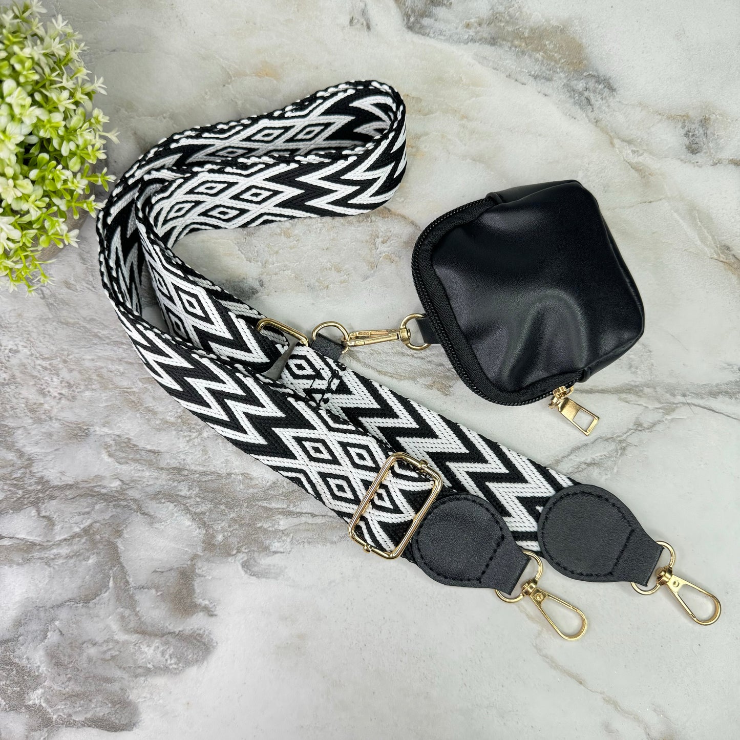 Replacement Strap + Pouch - Black & White Woven Chevron