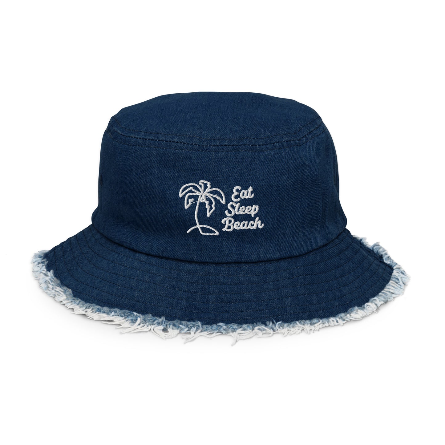 Eat Sleep Beach Distressed Denim Bucket Hat