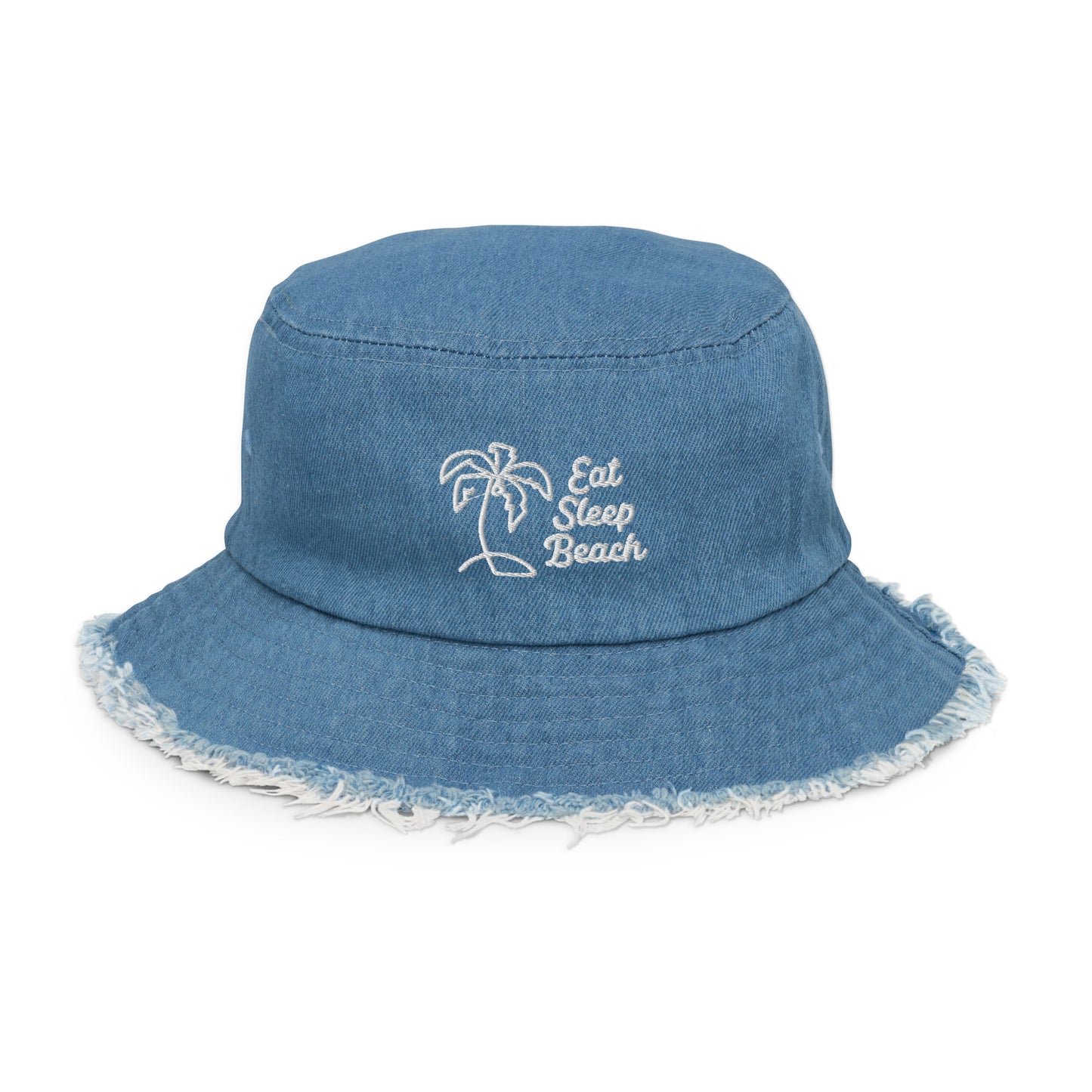 Eat Sleep Beach Distressed Denim Bucket Hat