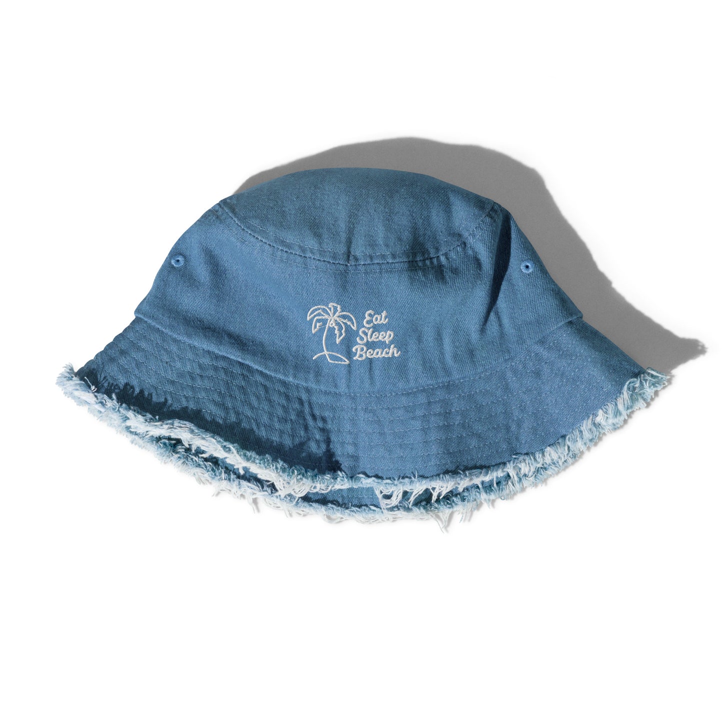 Eat Sleep Beach Distressed Denim Bucket Hat