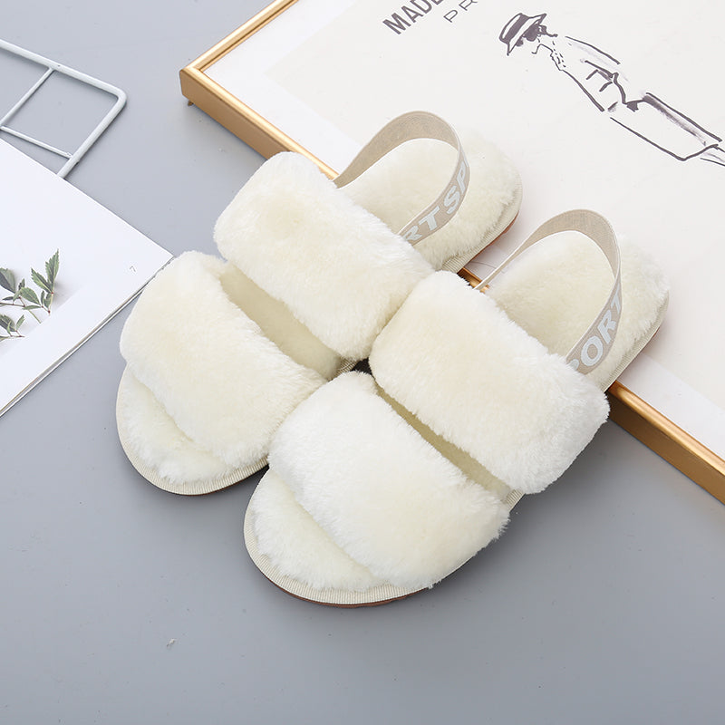 Faux Fur Open Toe Slippers